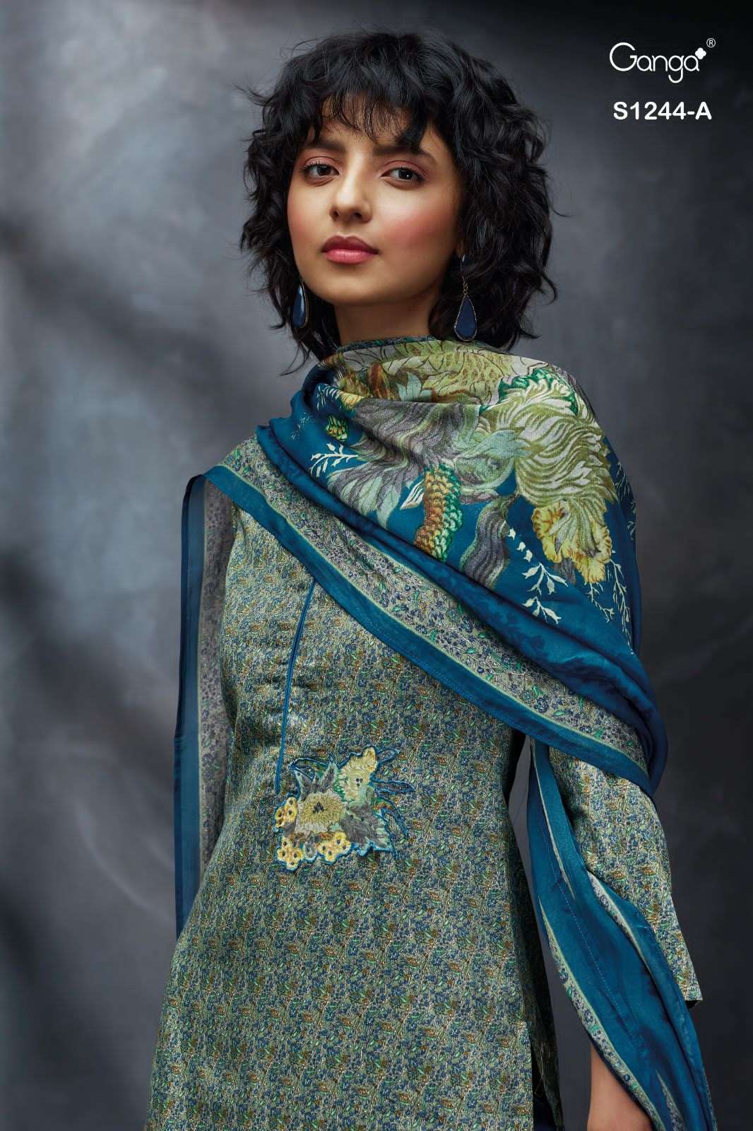 ganga tansy 1244 fancy cotton satin suit