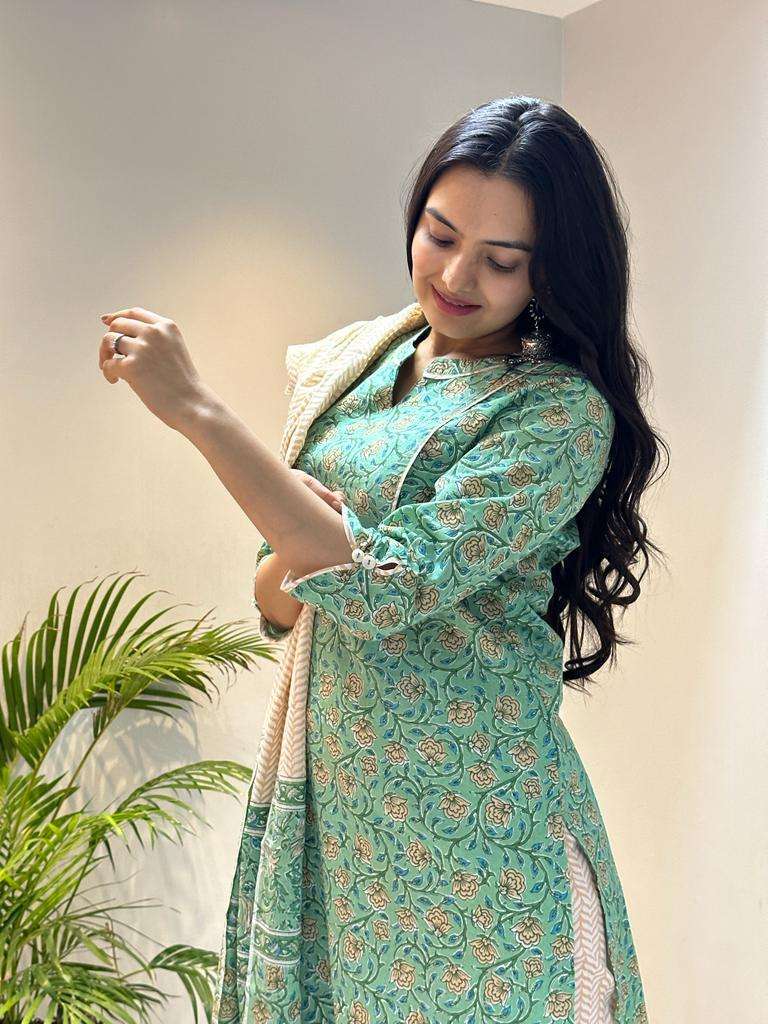 indira apparel 23135 fancy cambric cotton straight kurti with pant and dupatta 
