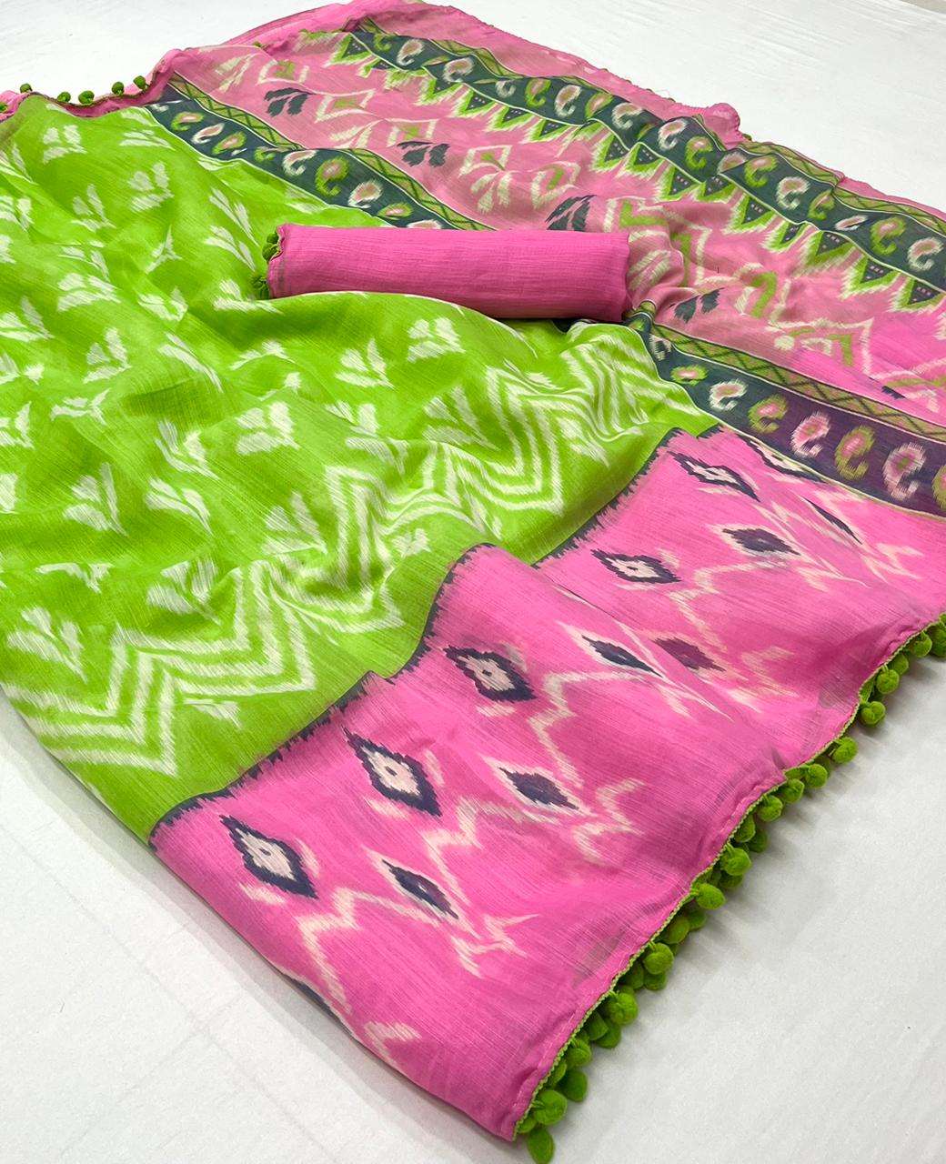 kashvi designer linen silk fancy print saree