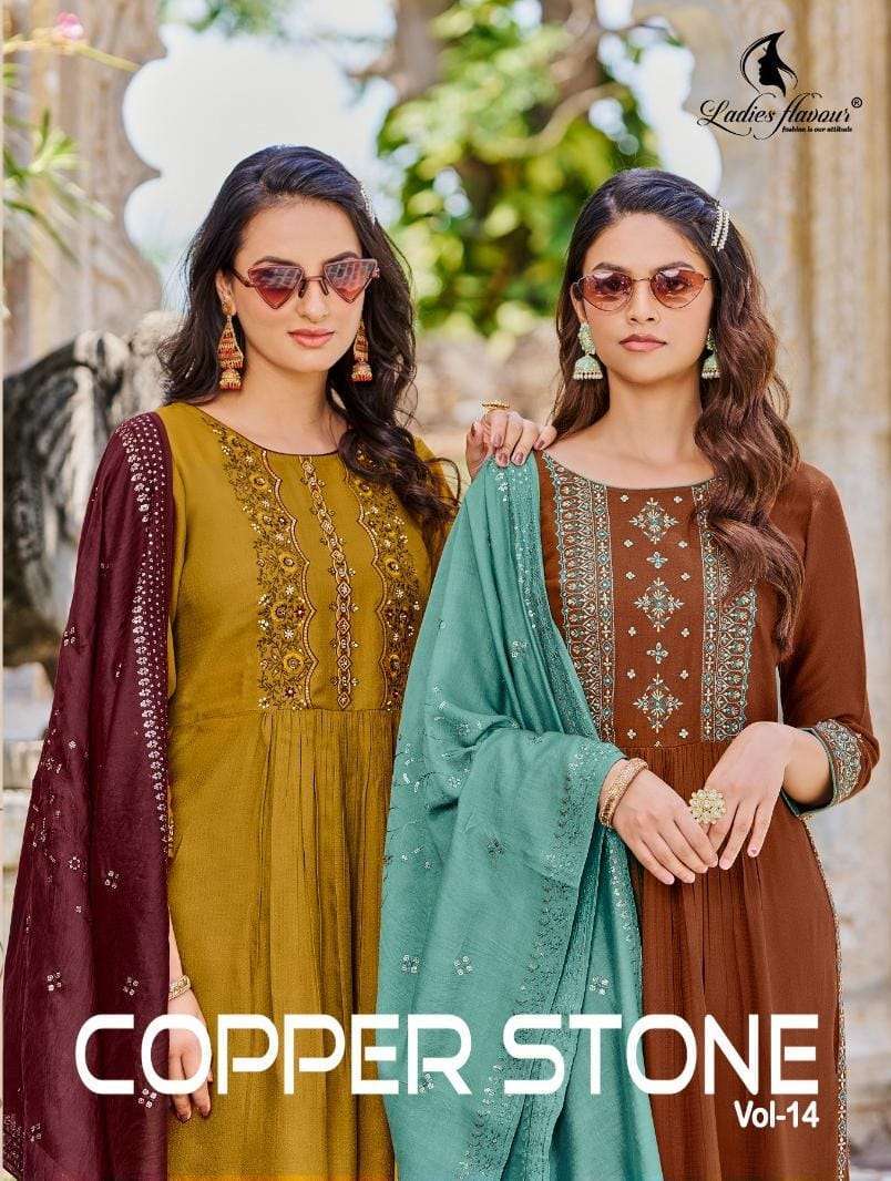 ladies flavour copper stone vol 14 series 1401-1405  Viscose Dobby readymade suit 