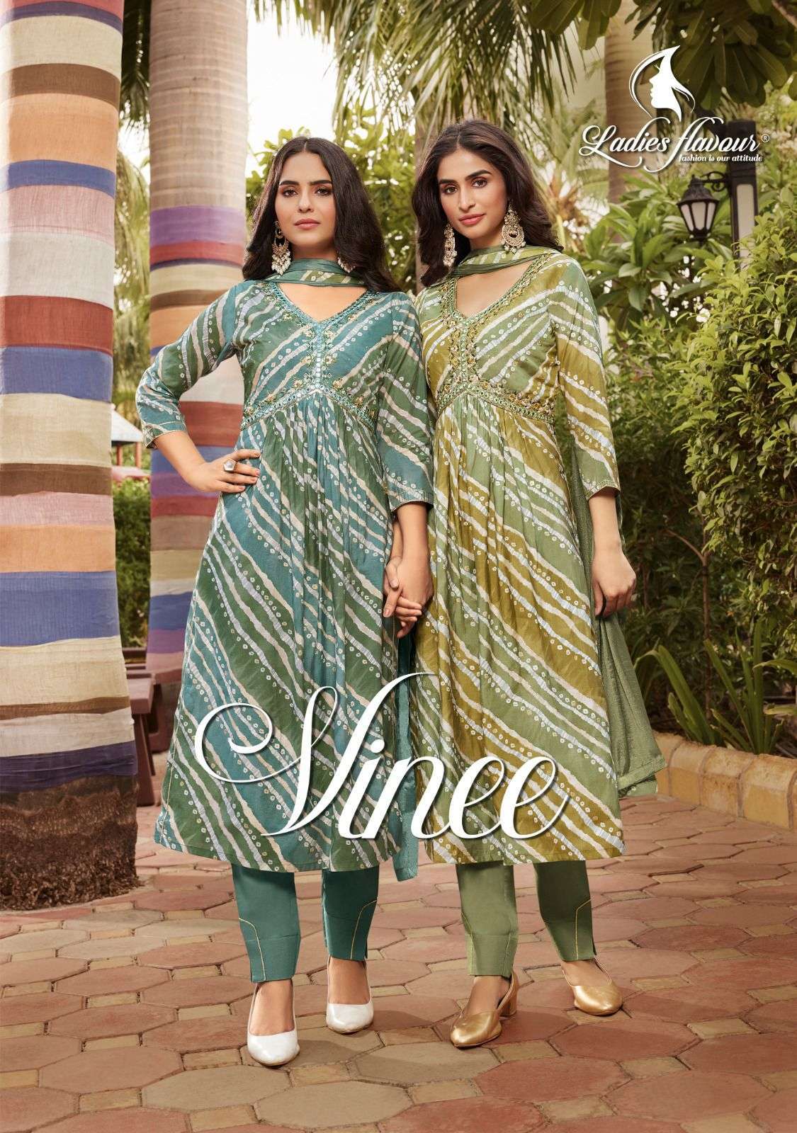 ladies flavour vinee series 4001-4004 Modal Chanderi Print suit
