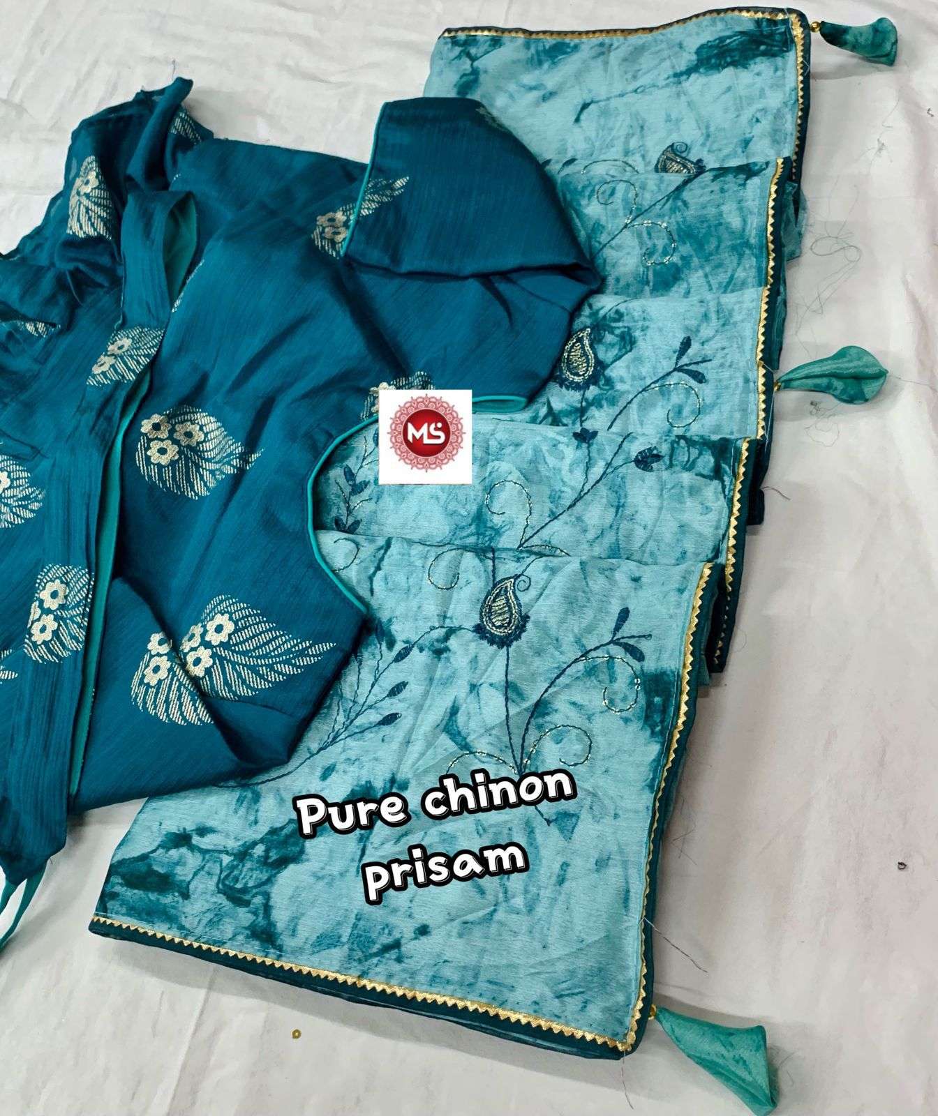 Ms brand designer pure soft chinon silk saree