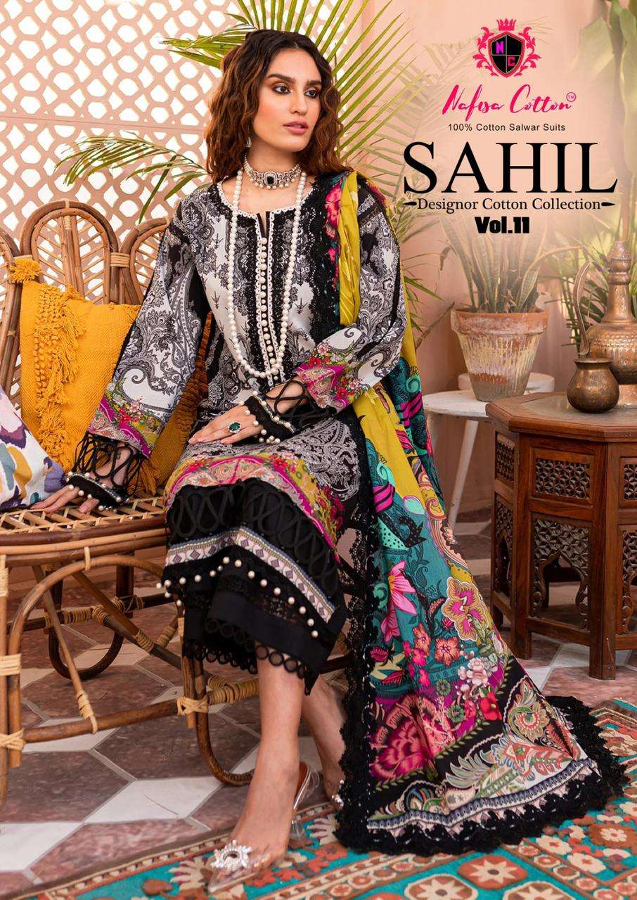 nafisha sahil cotton collection vol 11 series 11001-11010 pure cotton suit 