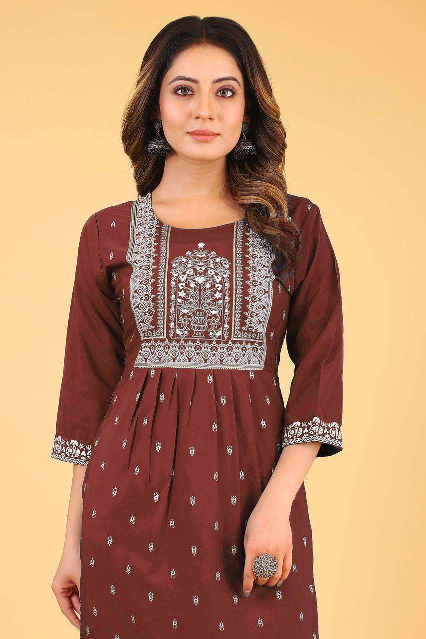 pr 129-132 fancy foil print women nyra cut only kurtis