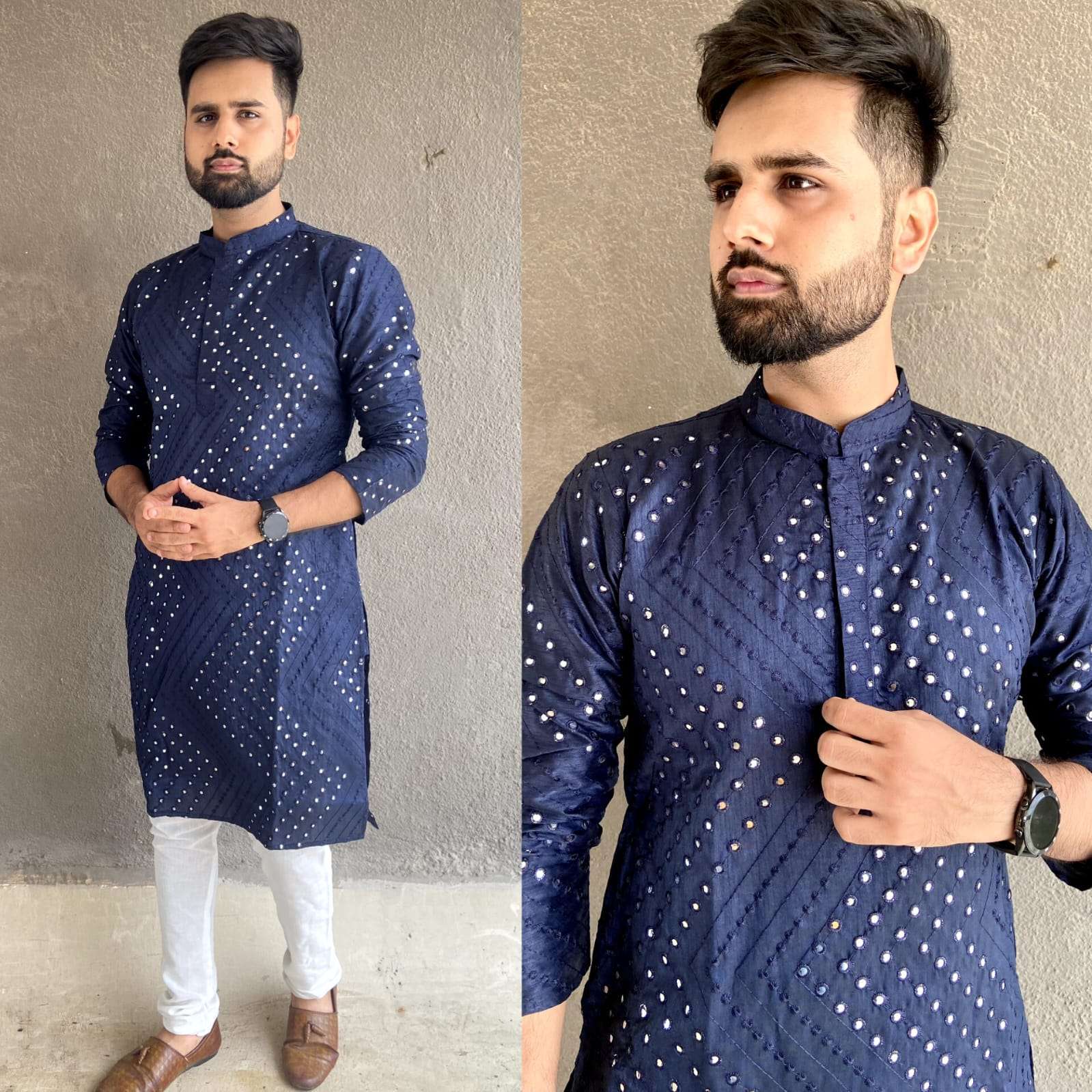 pr desi boyz designer mirror work readymade mens kurta and payjama