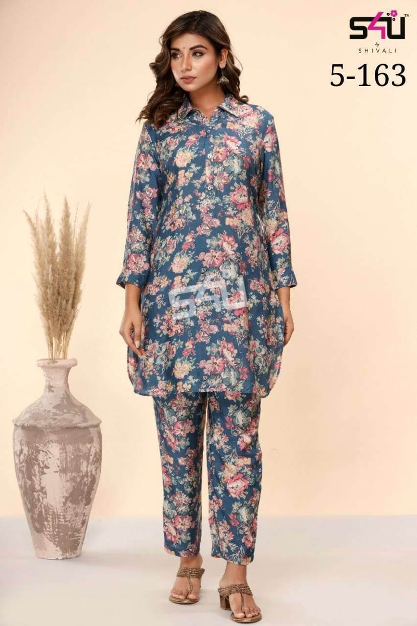 s4u pr 5-163 beautiful print cord set fancy kurti with pant 