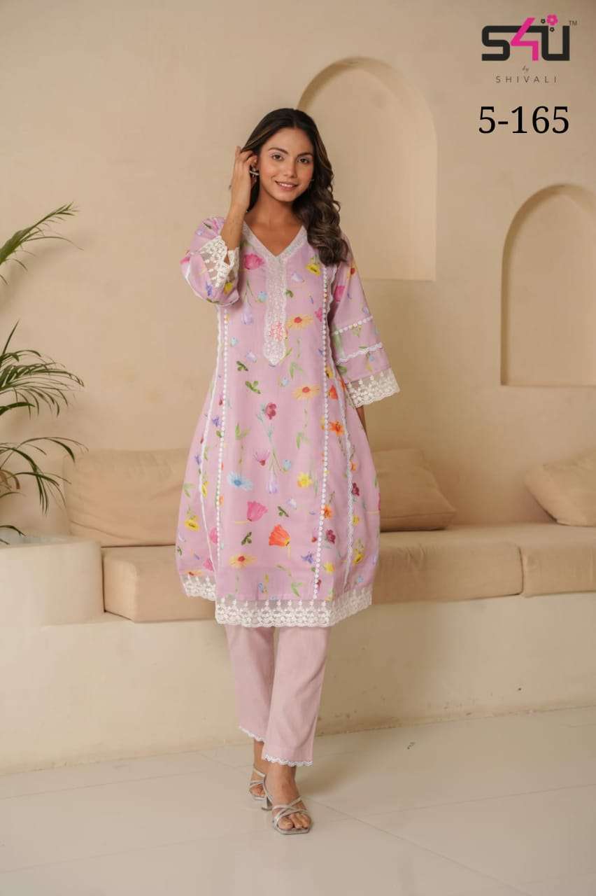 s4u pr 5-165 fancy floral print kurti wirh pant combo set