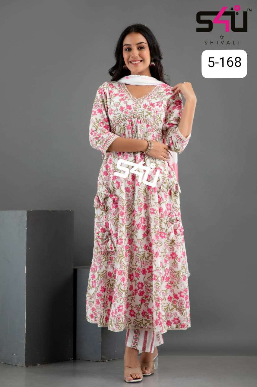 s4u pr 5-168 fancy floral print kurti with pant and dupatta 