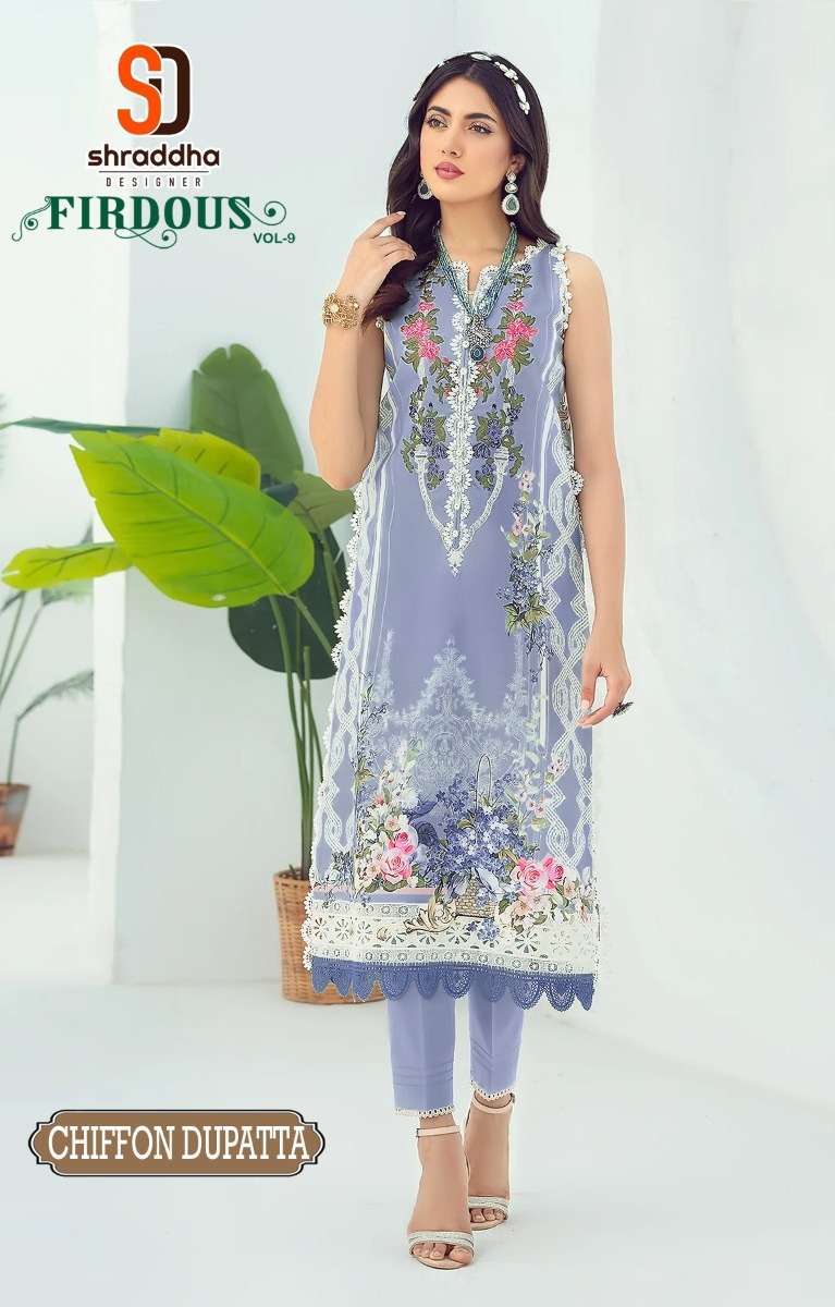 shraddha designer firdous vol 9 series 9001-9004 lawn cotton suit 