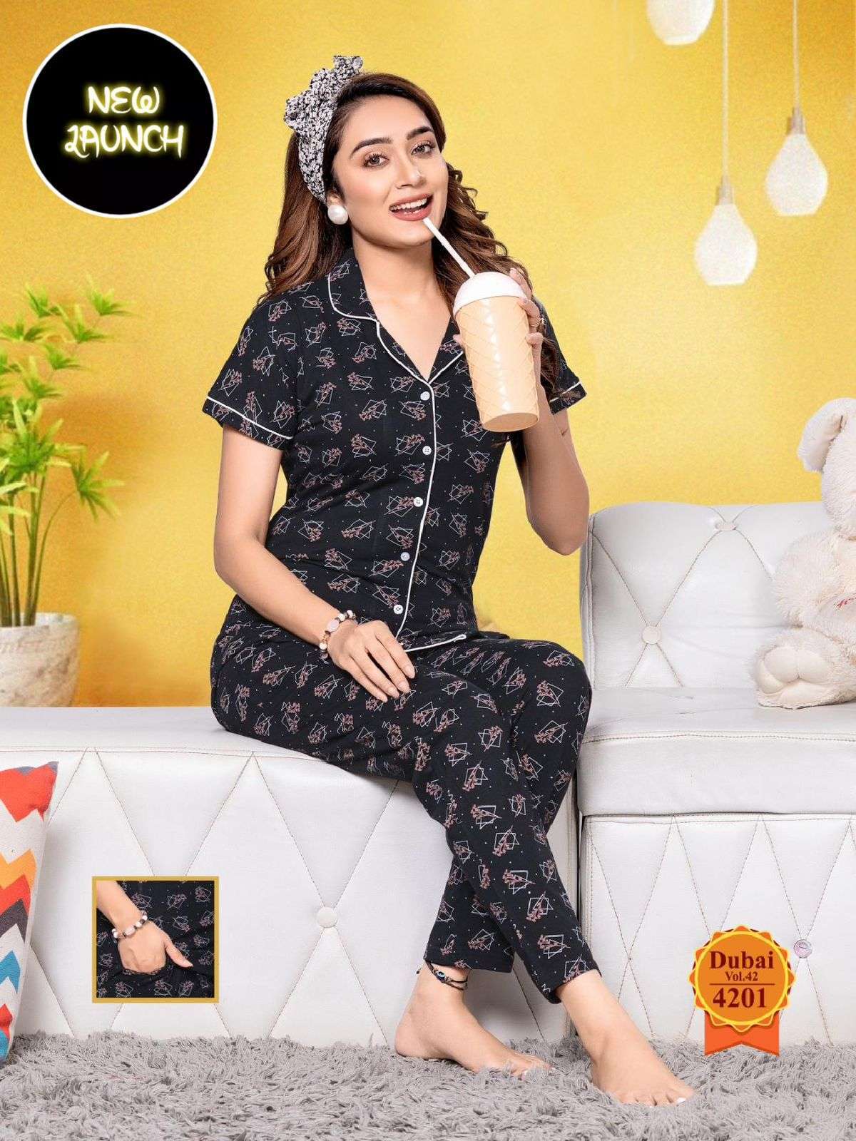 summer special C.ns vol D42 series 4201-4204 Printed Shinker Hosiery night suits