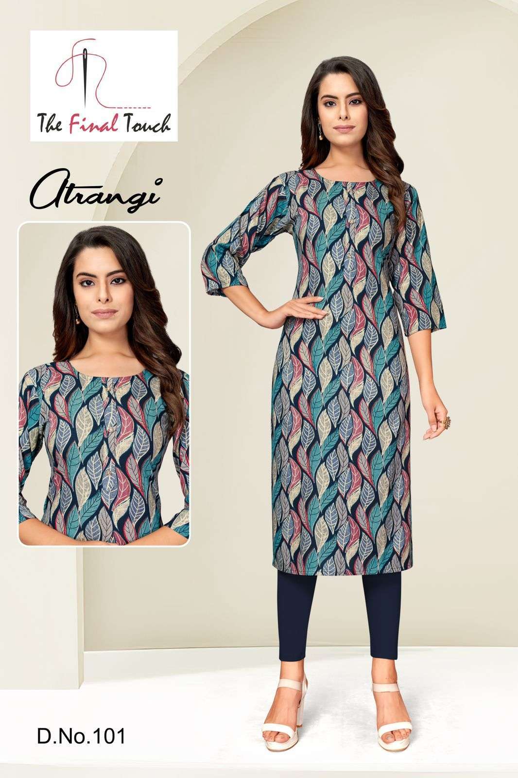 the final touch atrangi series 101-123 rayon print kurti 