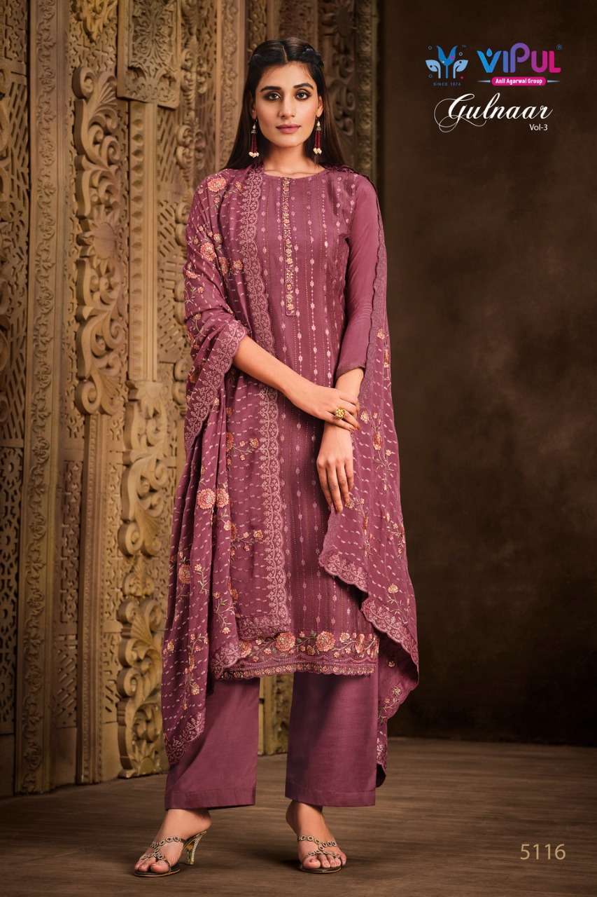 vipul gulnar vol 3 series 5112-5116 Chinnon embroidery with Swarovski suit