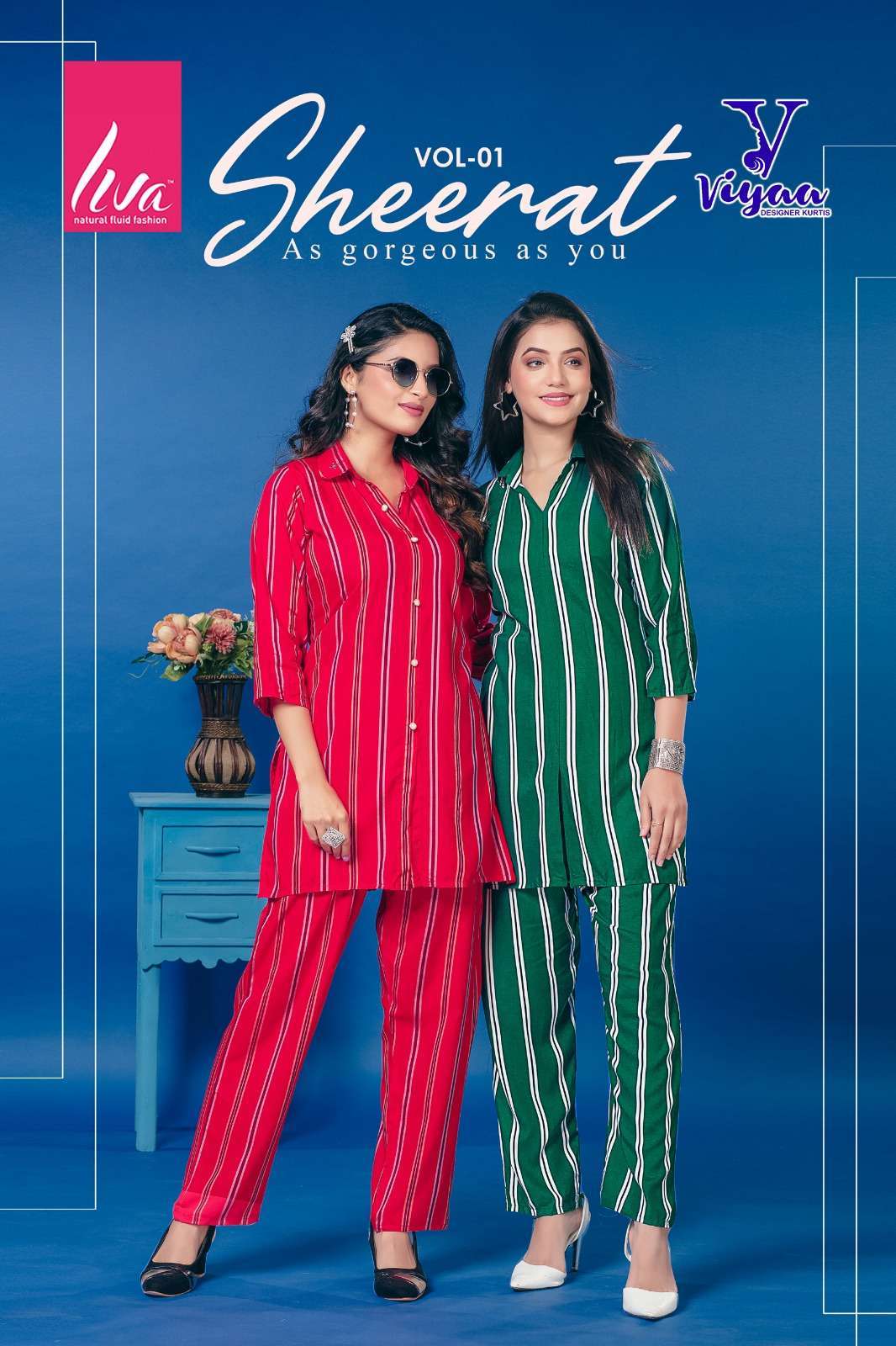 viyaa sheerat vol 1 series 101-106 pure rayon kurti pant 