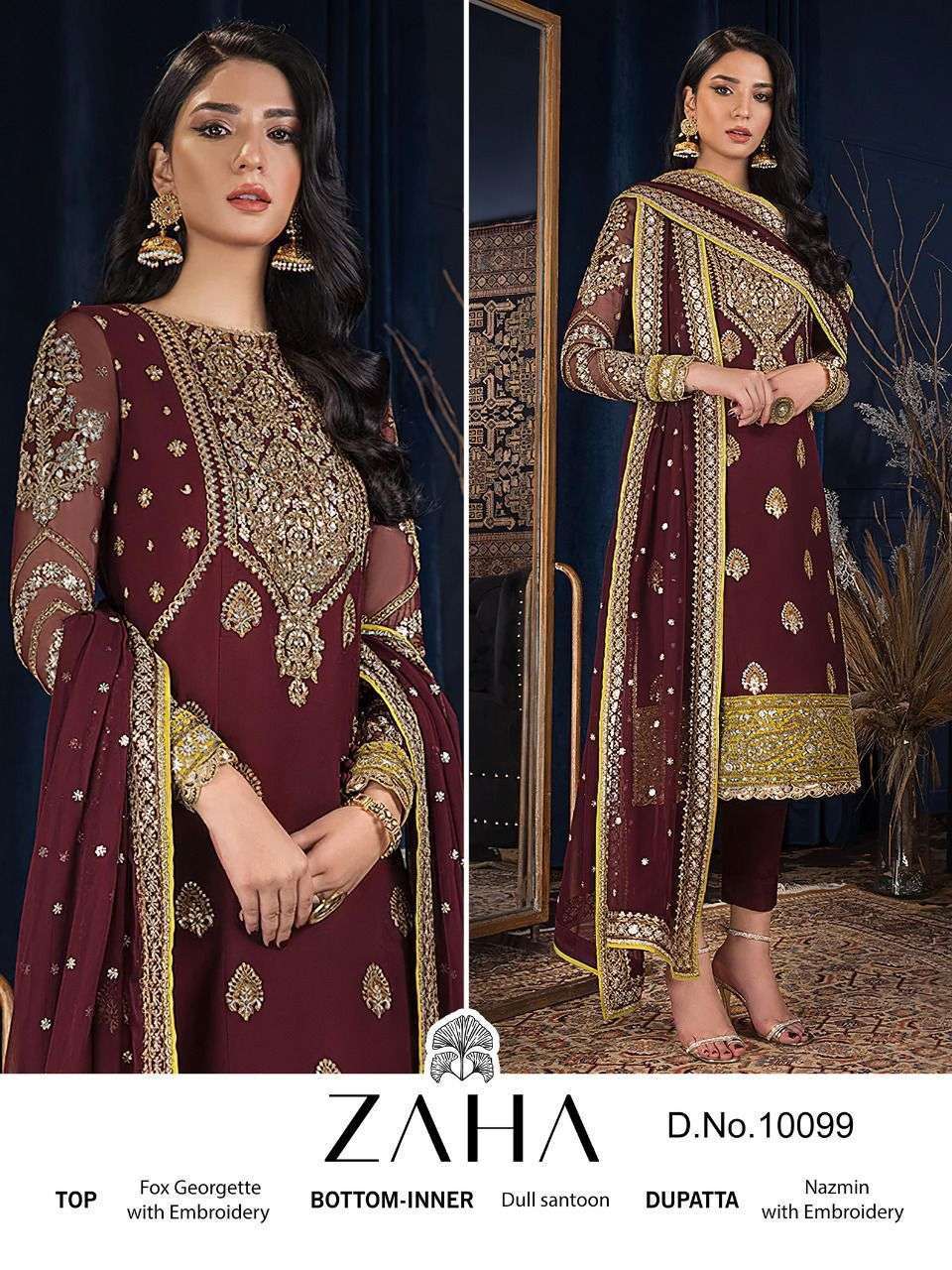 zaha 10099 georgette heavy embroidered suit 