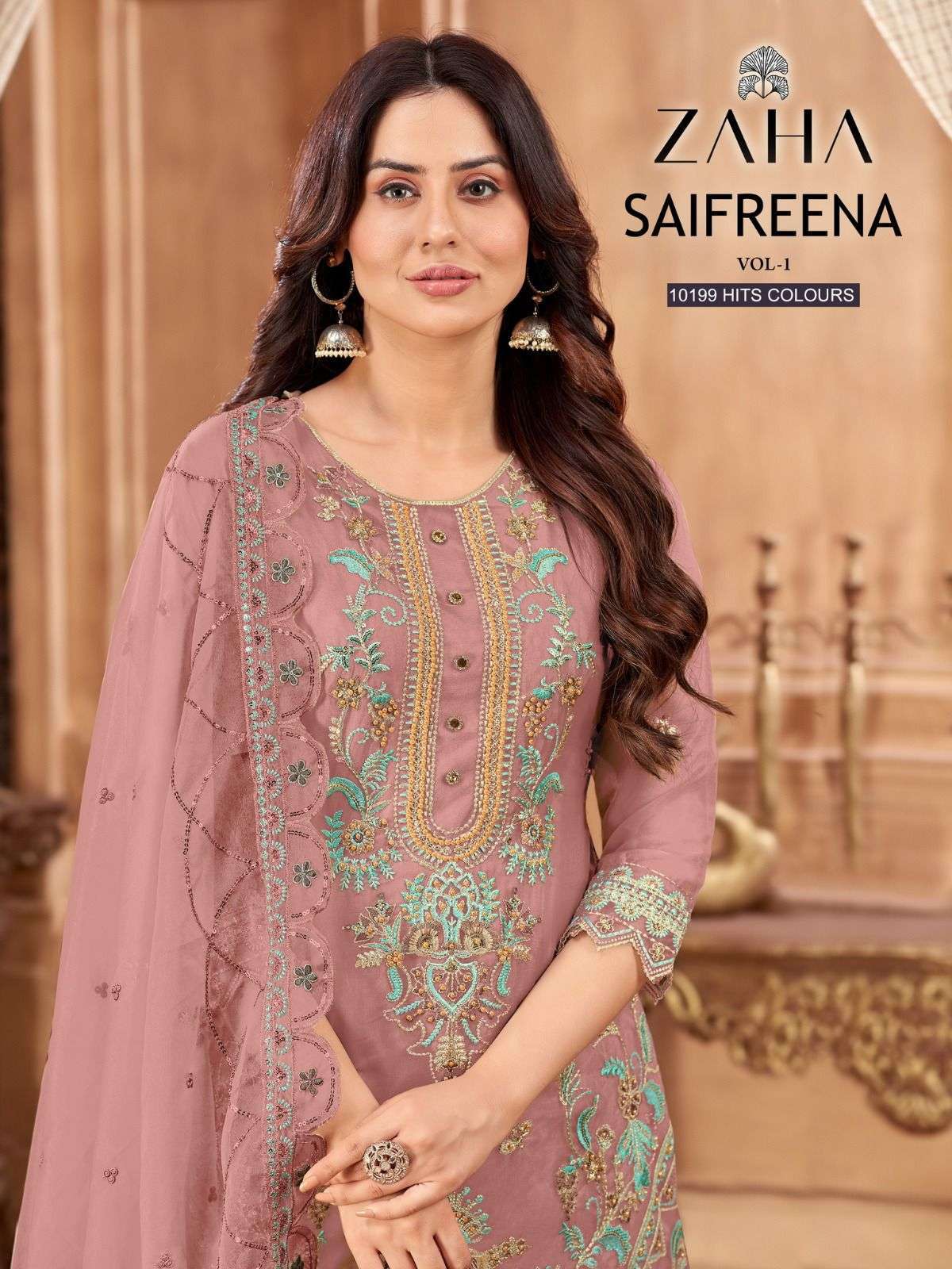 zaha saifreena vol 1 10199 hits colours organza embroidered suit 