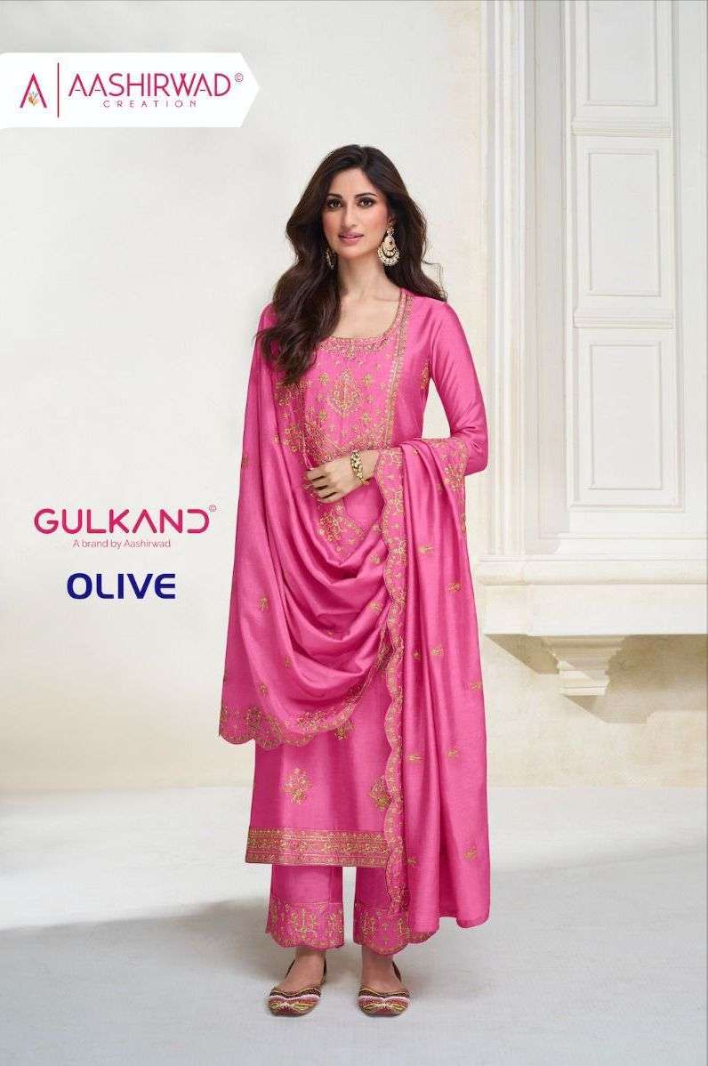 aashirwad creation gulkand olive series 9723-9727 premium silk suit 