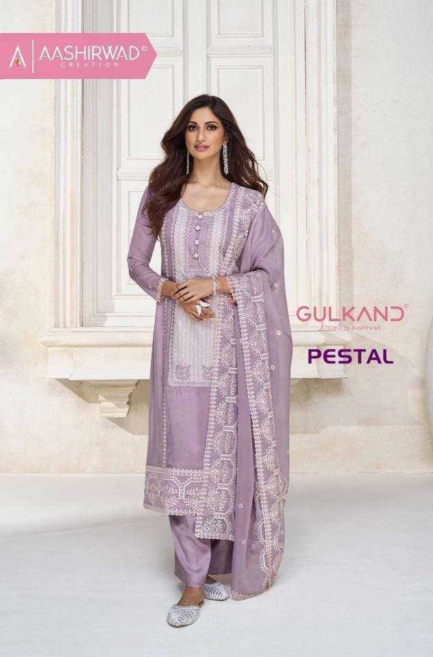 aashirwad gulkand pestal series 9753-9756 organza silk suit 