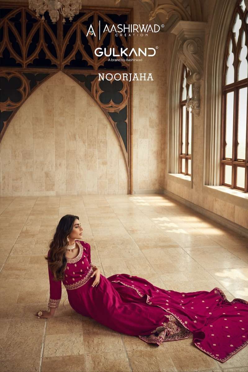 aashirwad noorjaha series 9641-9644 premium silk gown with dupatta
