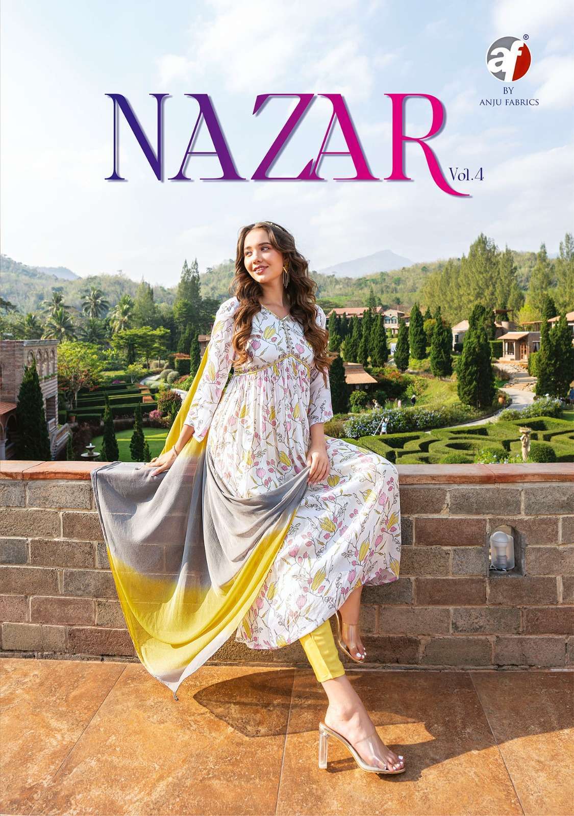 anju fab nazar vol 4 series 7291-7296 pure chinon suit 