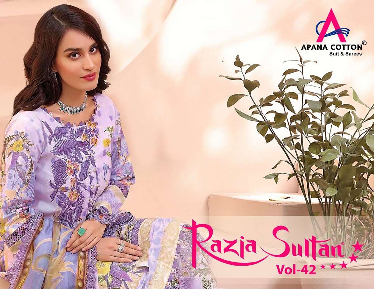 Apana Razia Sultan Vol-42 series 42001-42010 Pure Cotton Printed suit