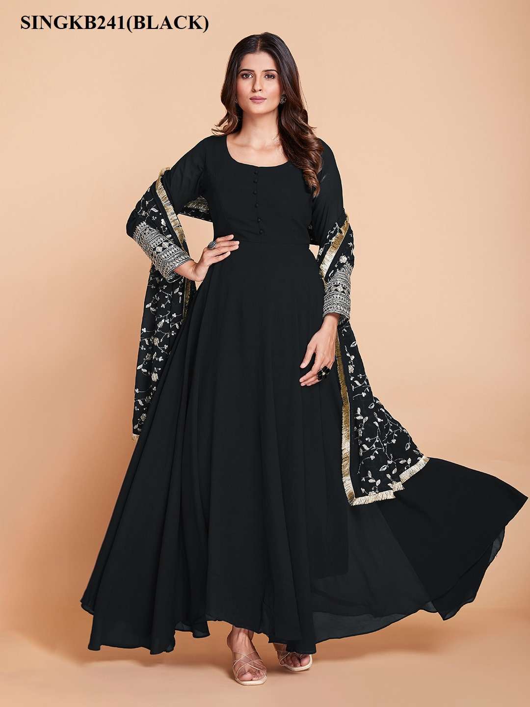 arya designs singkb241black color faux georgette suit 