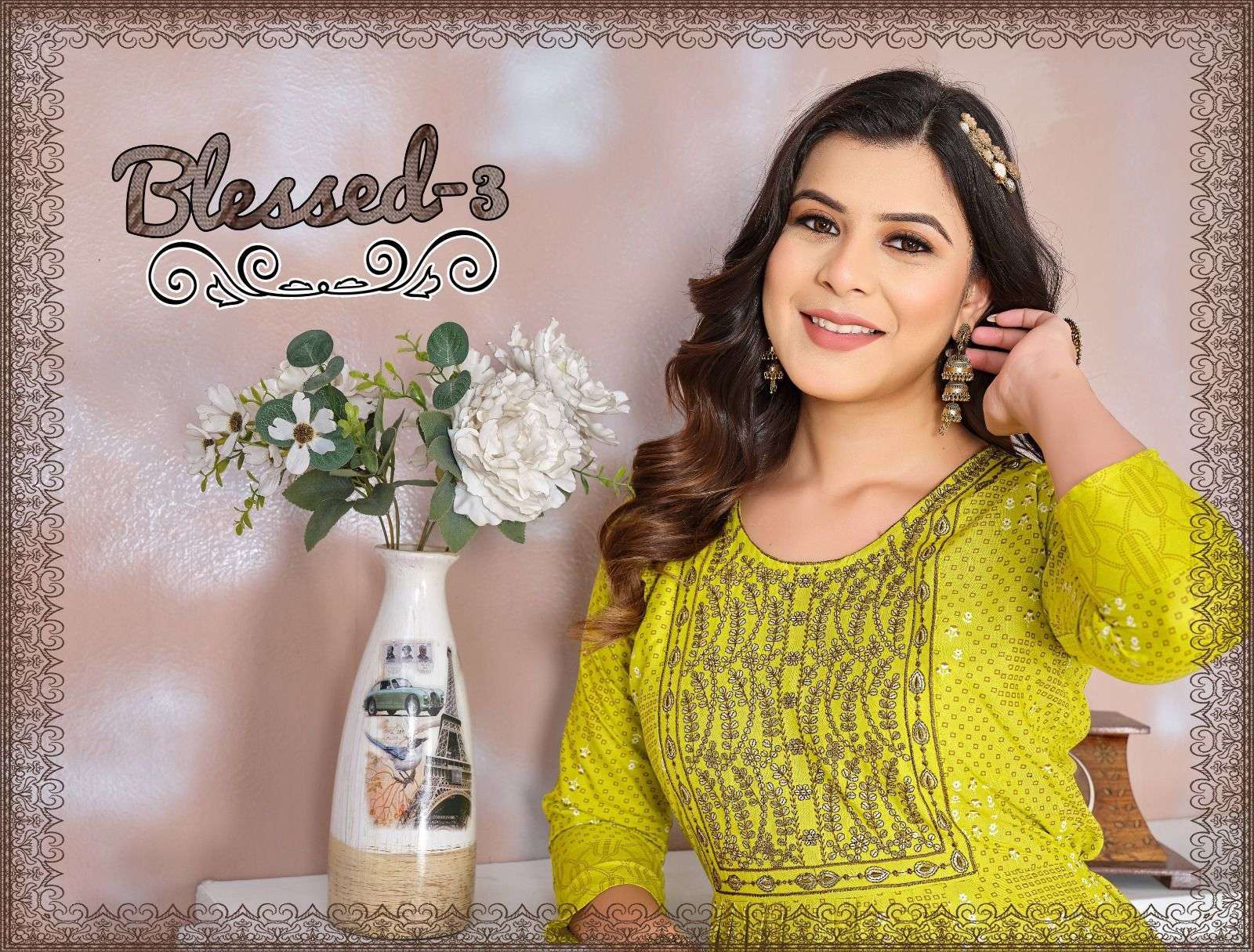 beauty queen blessed-3 series 501-508 14 kg Heavy Rayon kurti
