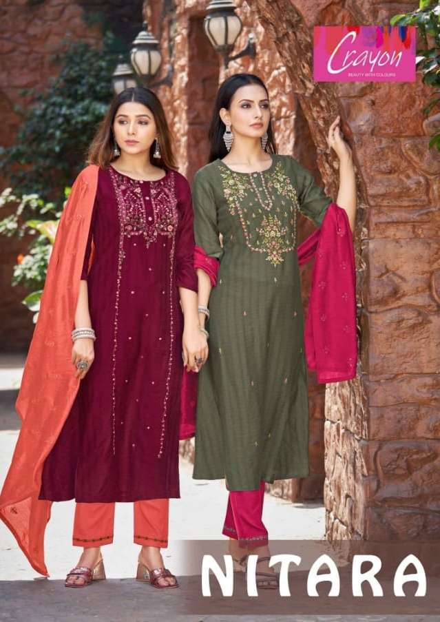 crayon nitara series 123-128 Heavy viscose readymade suit 