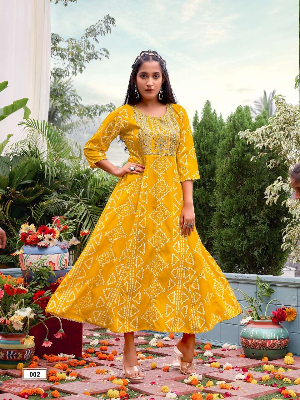 dakshani designer Heavy Rayon Multi Gold Foil Print Flair Gown