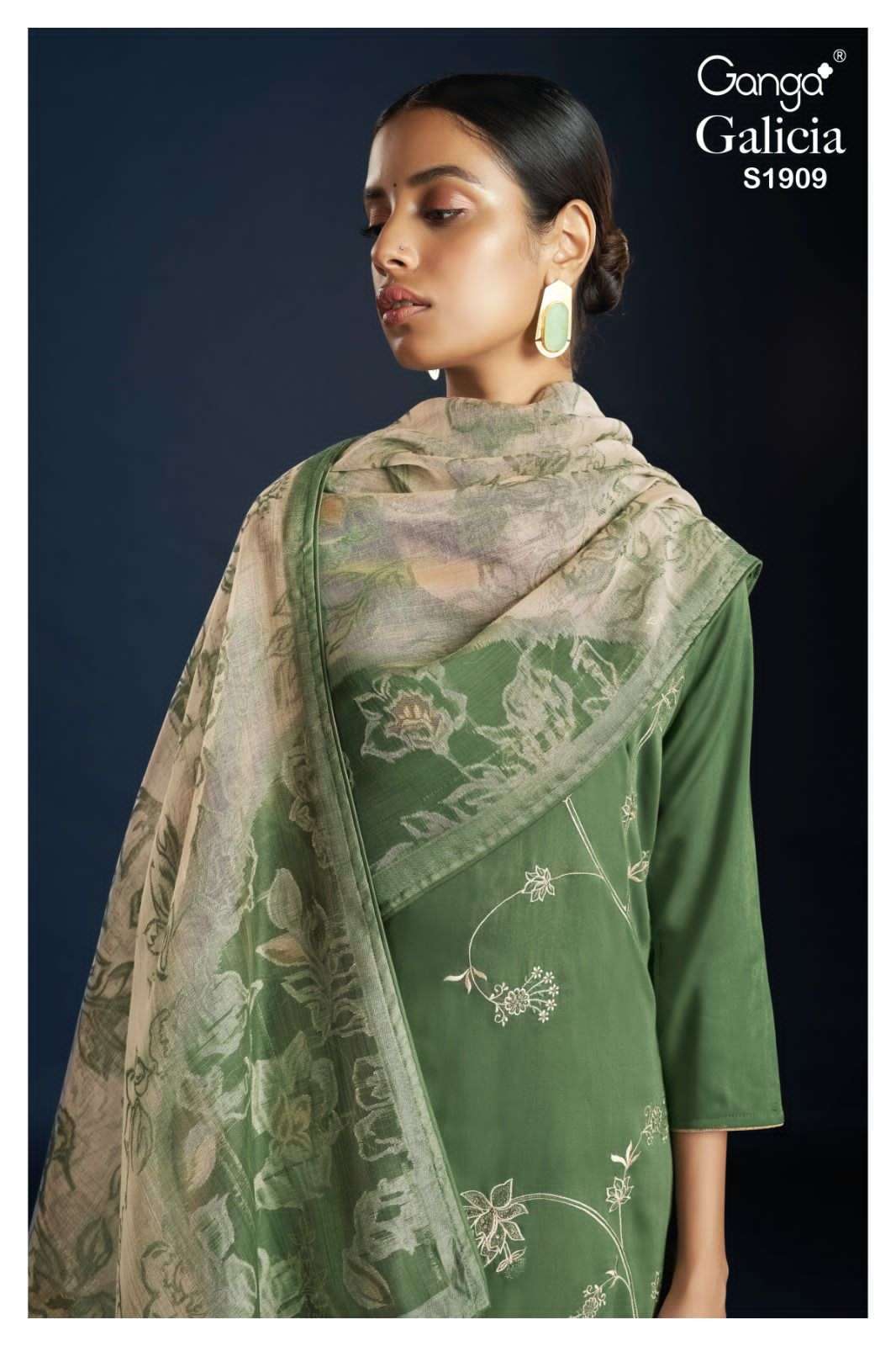 ganga galicia 1909 premium cotton silk solid embroidery suit 