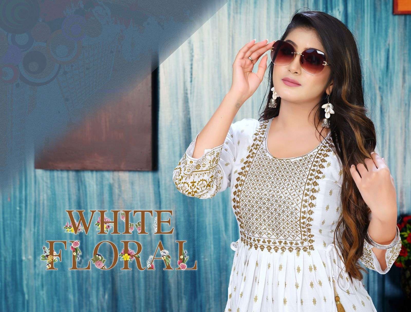 golden white floral series 3001-3006 14 kg Rayon Foil  Print kurti