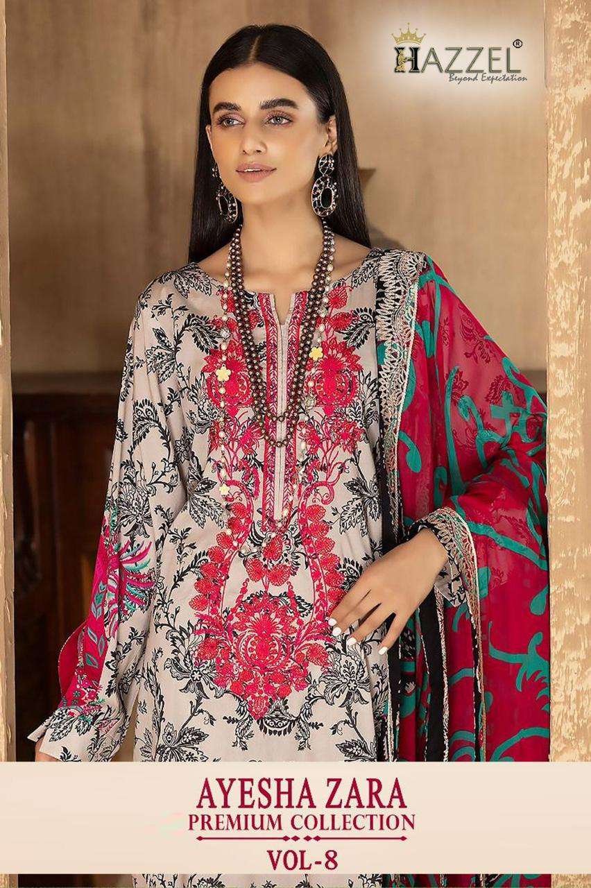 hazzel ayesha zara premium collection vol 8 series 8001-8002 pure cotton suit 