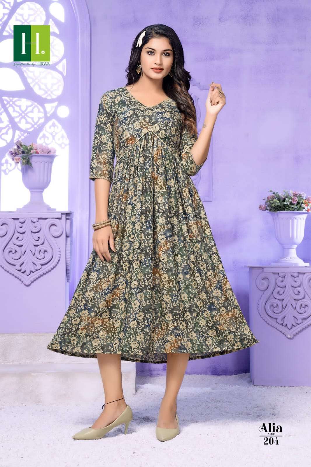 hirwa alia vol 2 series 201-206  Heavy RAYON FOIL Prints kurti