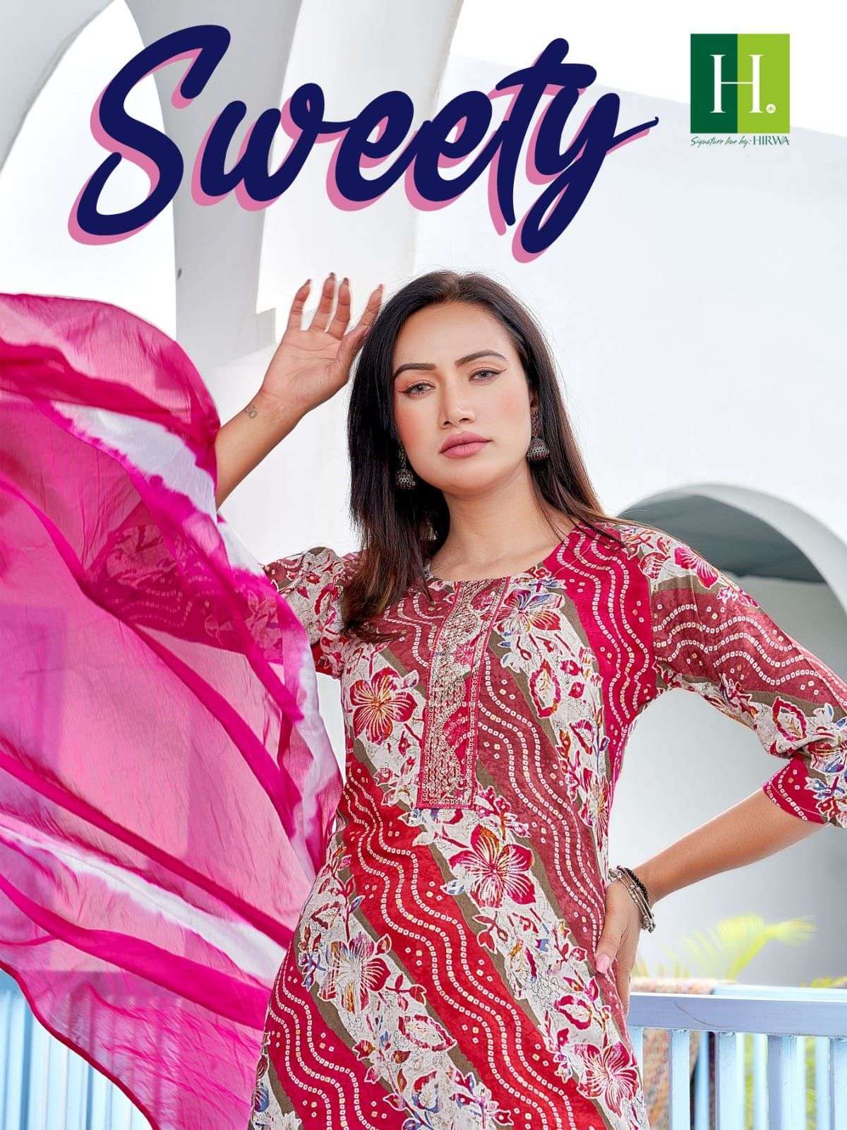 hirwa sweety series 1001-1008 Heavy Rayon Foil Prints readymade suit