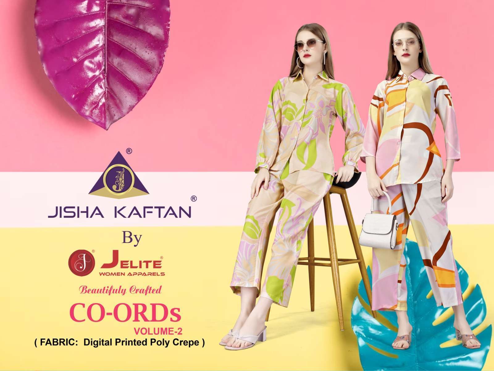 Jisha Kaftan Co ord Sets Vol 2 series 3007-3012 Poly Crepe co-ord sets