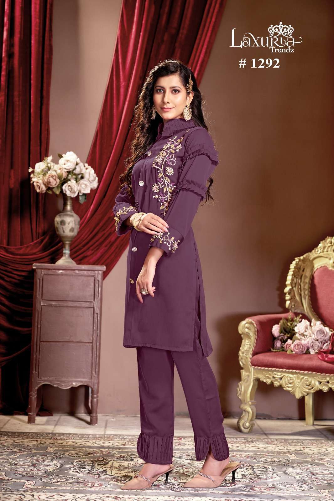 laxuria 1292 BSY Satin Tunic with Gorgeous Handwork sleeves