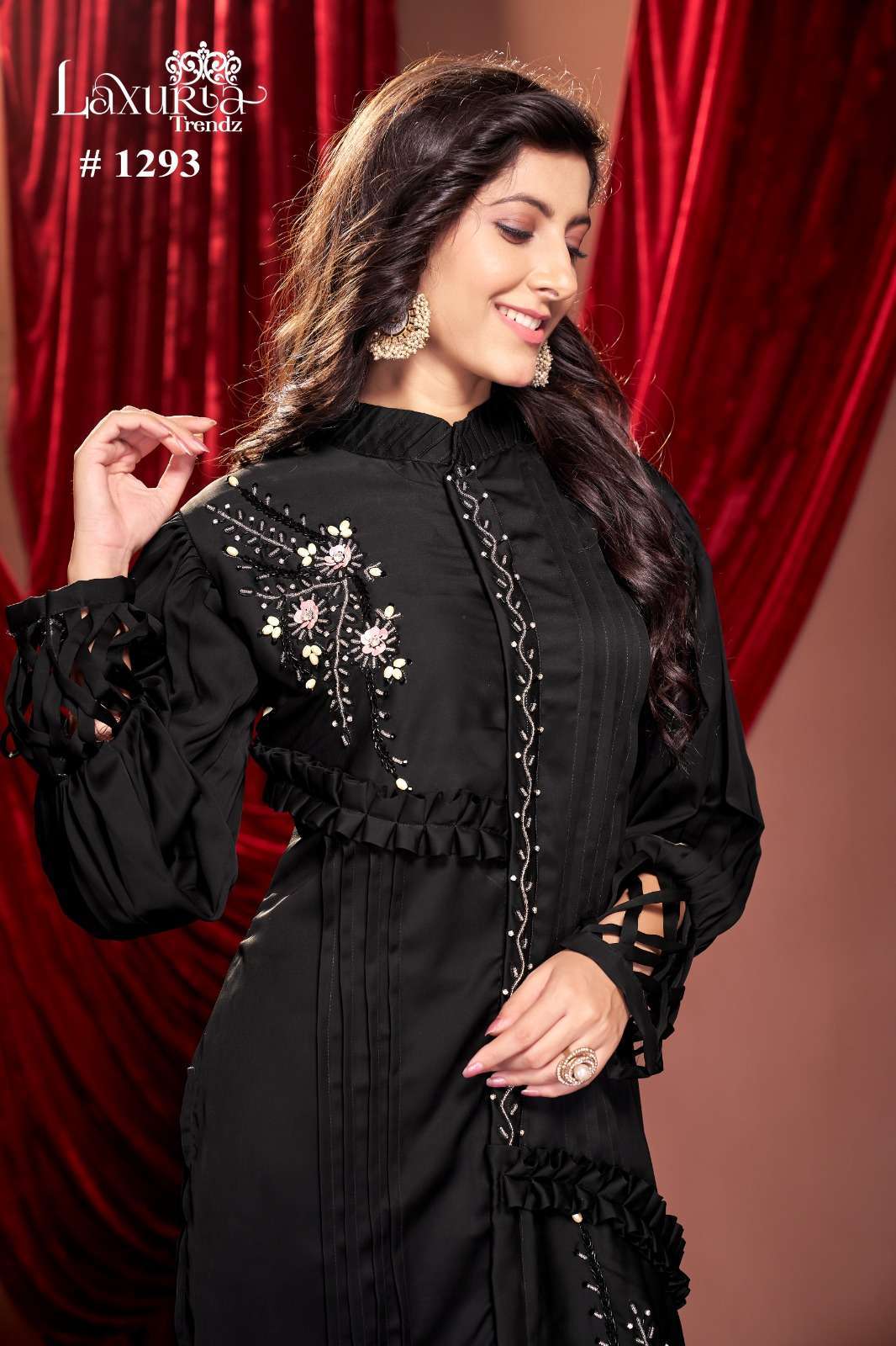 laxuria 1293 BSY Satin Designer Tunic with Gorgeous Handwork