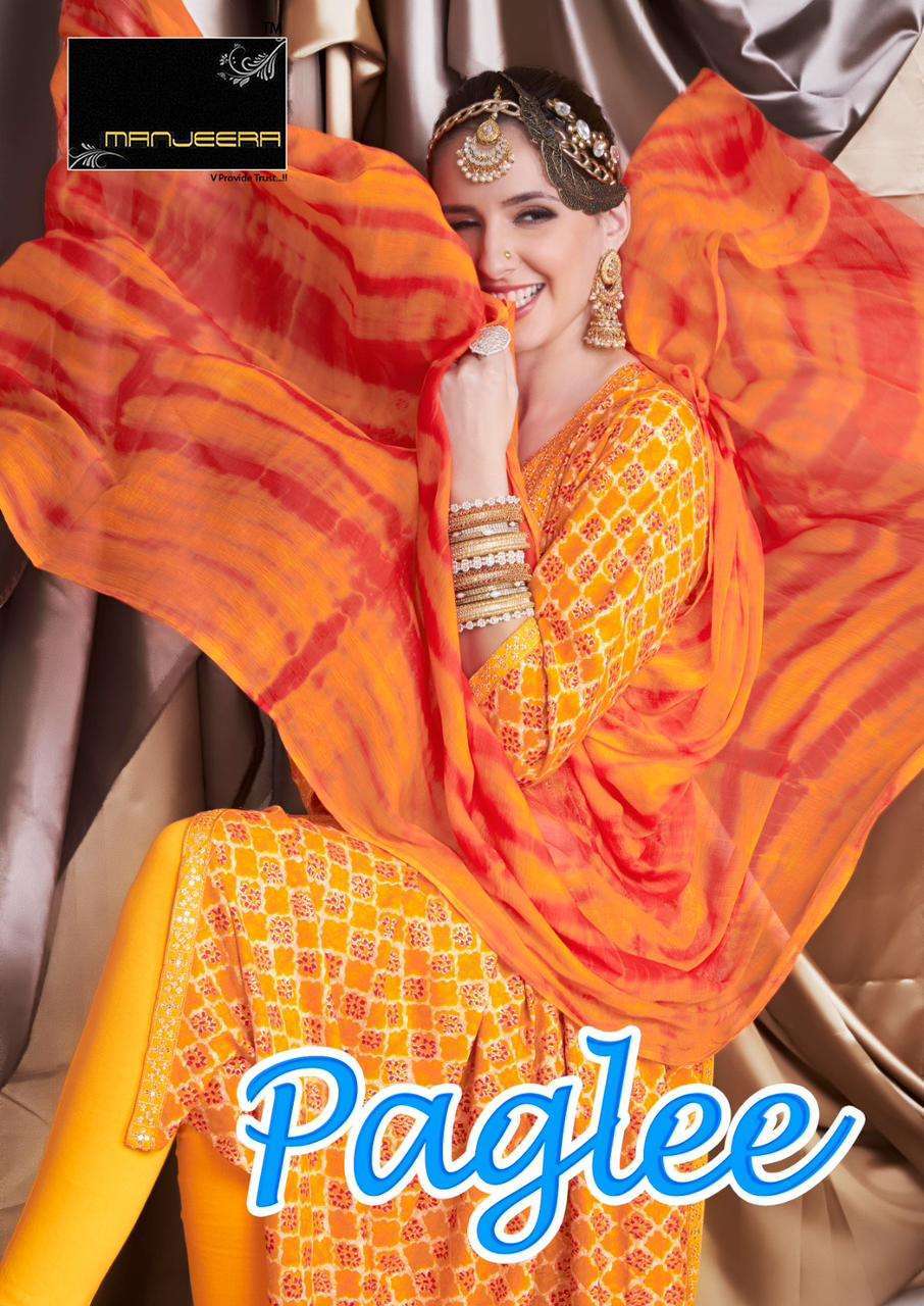 manjeera paglee series 01-08 Rayon foil print with work readymade suit 
