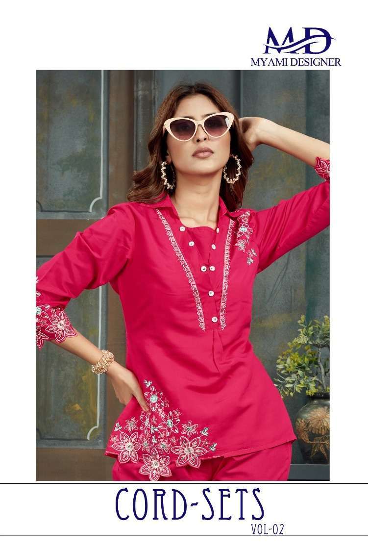 myami cord sets vol 2 series 111-116 pv viskos with embroidery work kurti