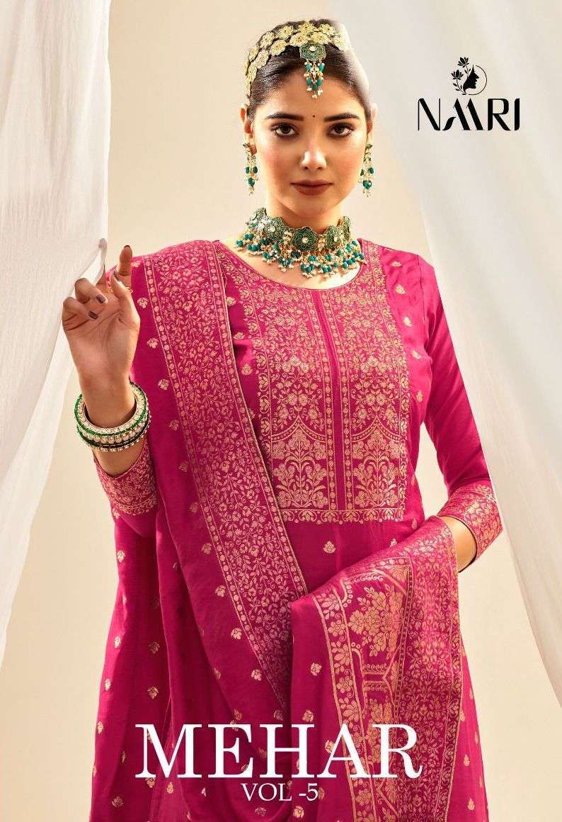 naari mehar vol 5 series 25001-25004 pure muslin jacquard suit 