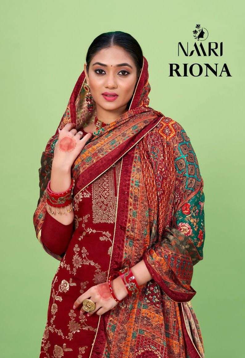 naari riona series 17001-17004 pure viscose muslin jacquard suit 