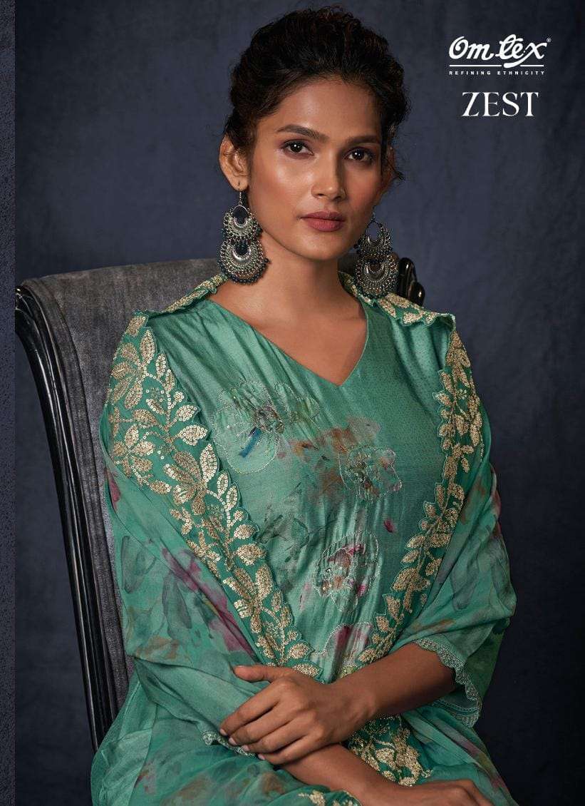 omtex zest series 2421 pure muslin digital print suit 