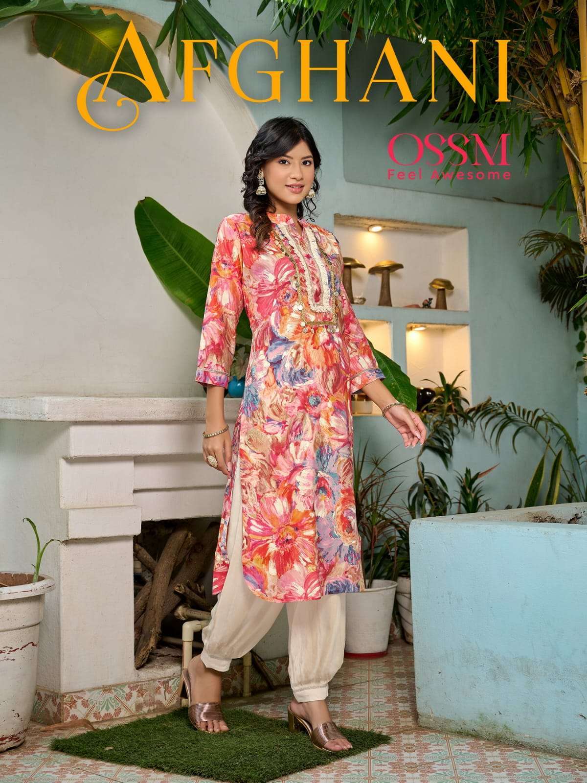 ossm afghani series 101-106 Premium Chanderi Modal Foil kurti pant