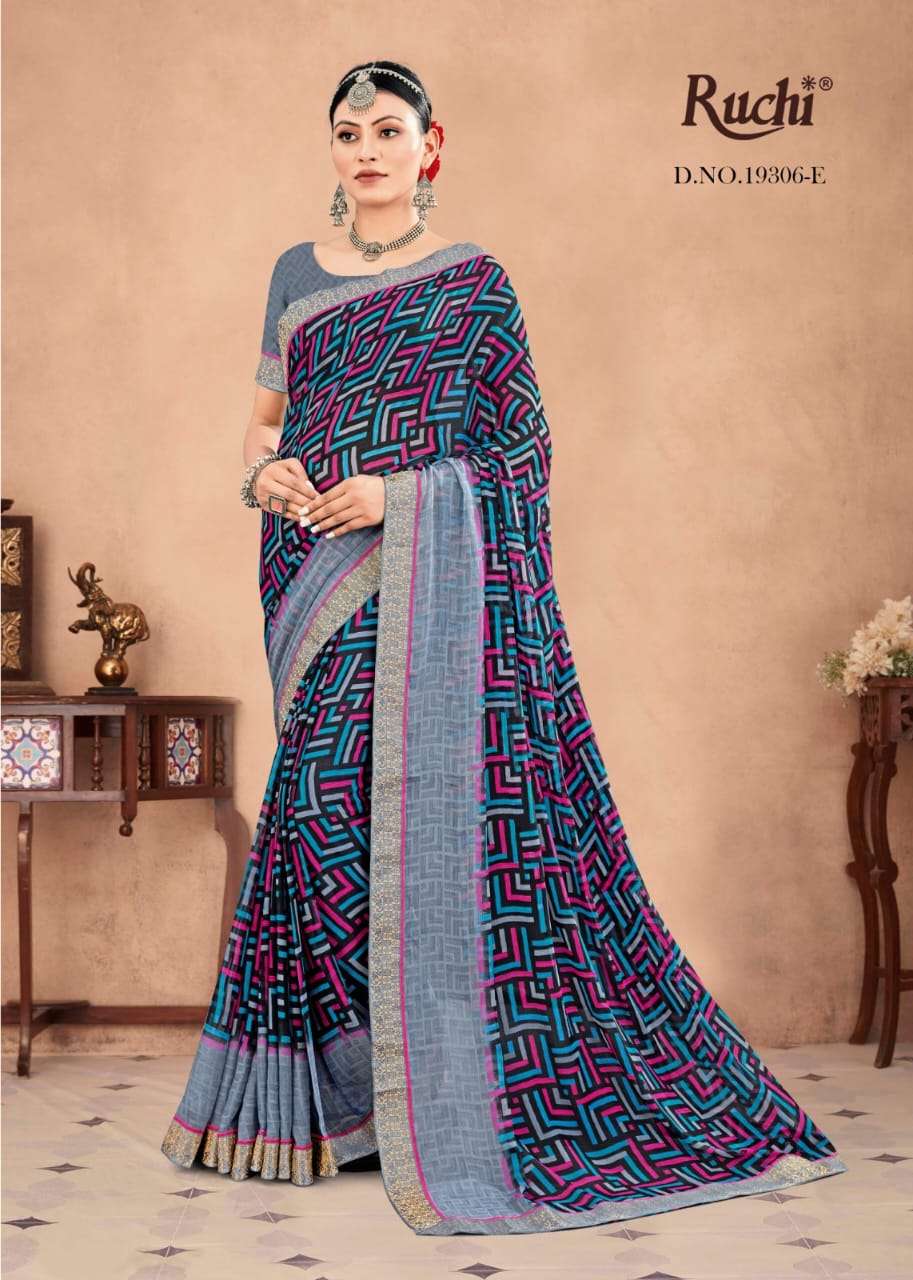 ruchi 19306A TO 19306F Chiffon saree with attached Banarsi Border