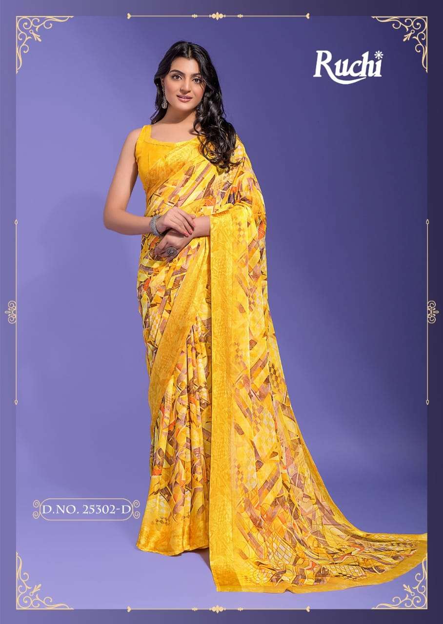 Ruchi designer chiffon sartin weaved border saree