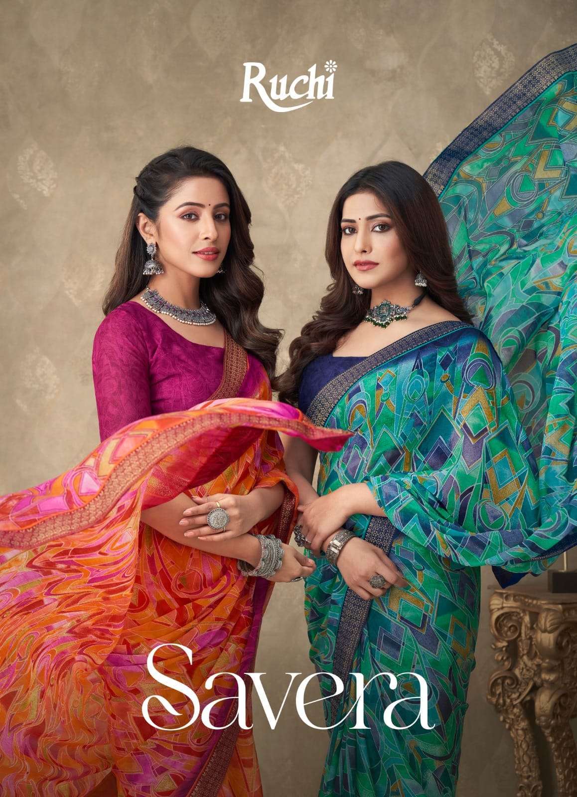 ruchi savera vol 7 series 24001-24006 Chiffon Saree with banarsi border