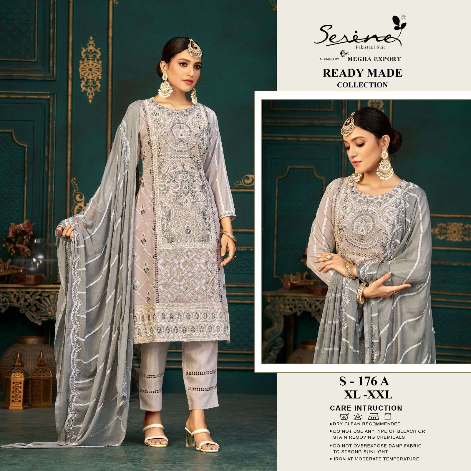 serine S-176 faux georgette embroidered suit 