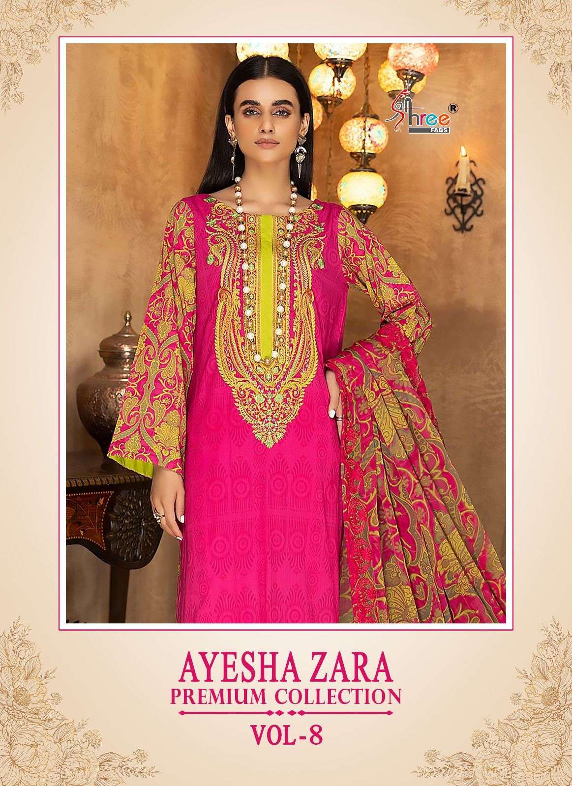 shree fabs ayesha zara premium vol 8 series 3208-3212 pure cotton suit 