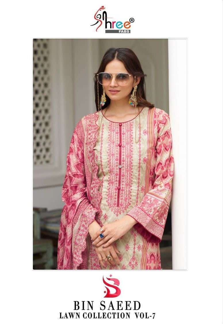 shree fabs bin saeed lawn collection vol 7 series 7001-7006 pure lawn suit 