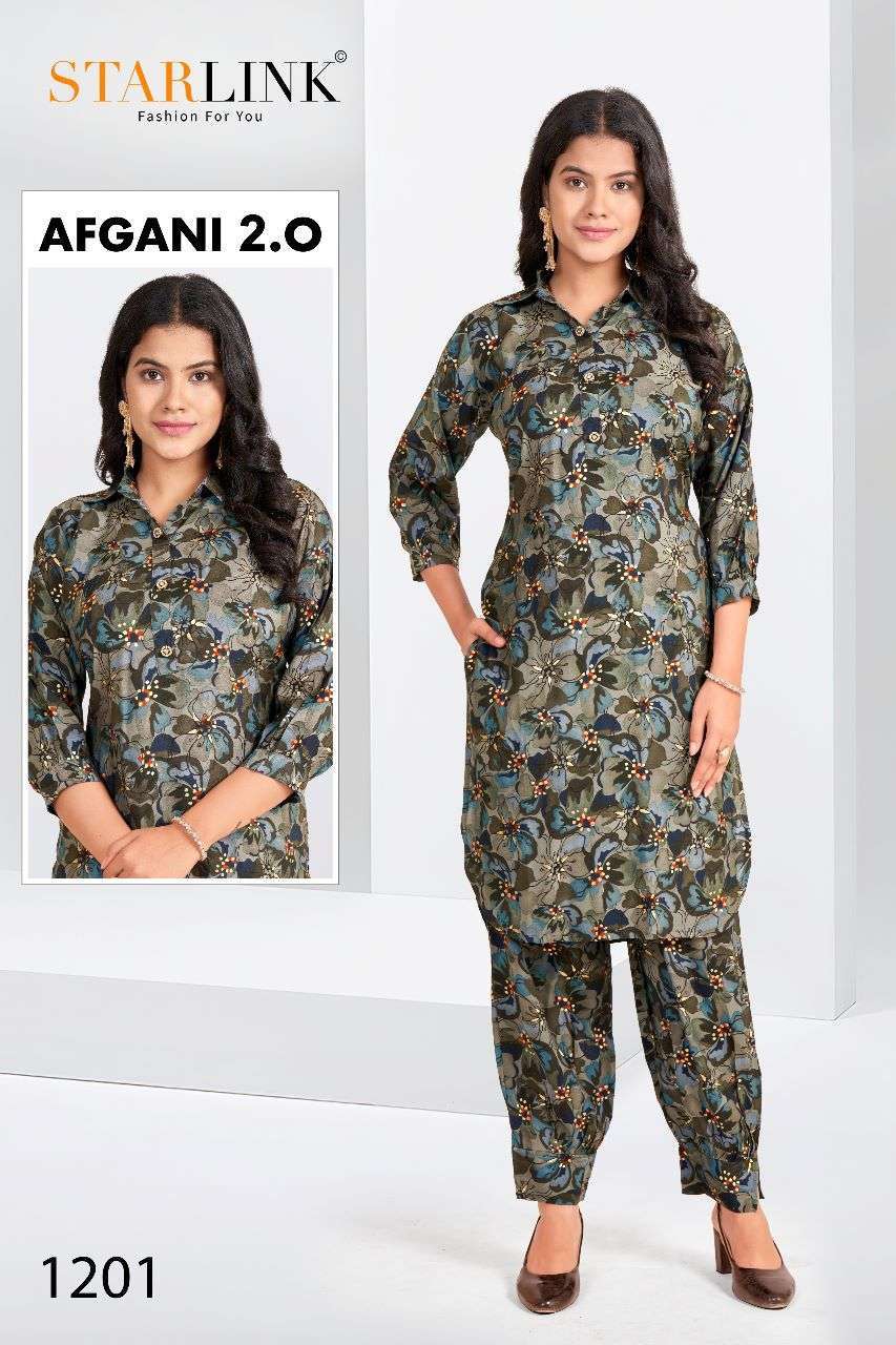 starlink afgani vol 2 series 1201-1212 viscose chanderi silk co ord sets