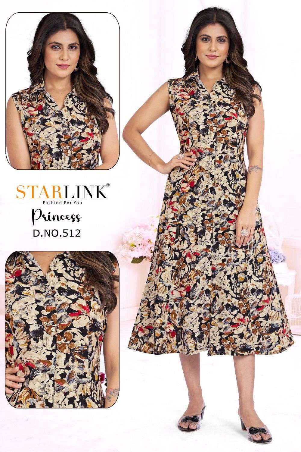 starlink princess series 501-522 rayon 18 kg foil print kurti